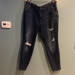 M Jeans by Maurice’s mid-rise plus size skinny dark blue denim distressed